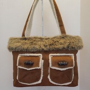 Bath & Body Works Faux Fur Trimmed Tote Bag NWOT